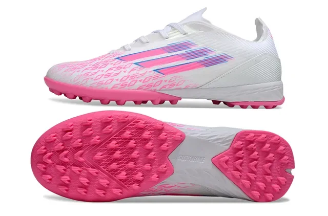 Adidas Liga Branco Rosa Low-Cut Upper Sintético Studs Conicos Moldados Grama Artificial Sapatos de Futebol 7