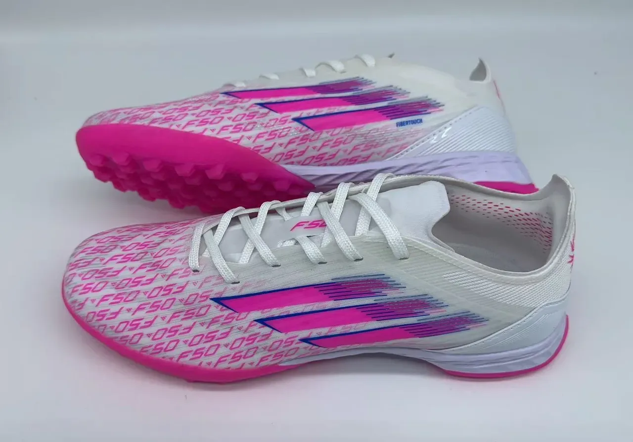 Adidas Liga Branco Rosa Low-Cut Upper Sintético Studs Conicos Moldados Grama Artificial Sapatos de Futebol 9