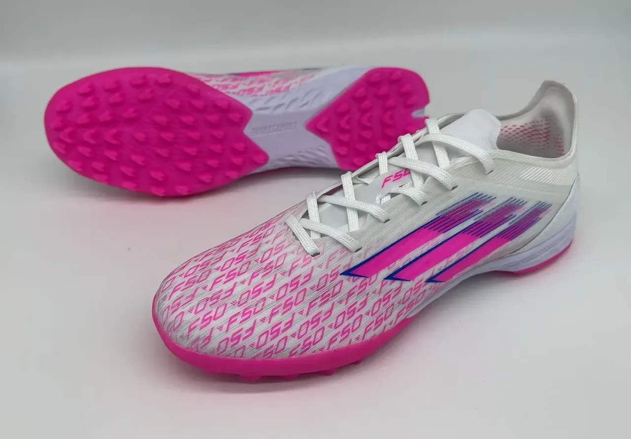 Adidas Liga Branco Rosa Low-Cut Upper Sintético Studs Conicos Moldados Grama Artificial Sapatos de Futebol 12
