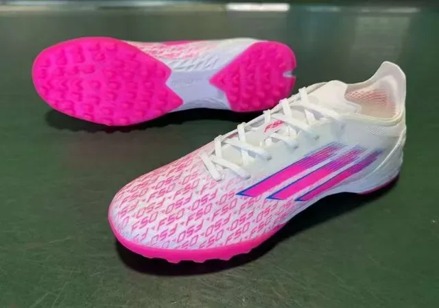 Adidas Liga Branco Rosa Low-Cut Upper Sintético Studs Conicos Moldados Grama Artificial Sapatos de Futebol 13