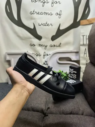 Adidas Mary Jane Black White Laceless Three-Stripe Side Panel Mary Jane Shoes 5