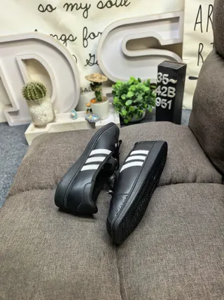 Adidas Mary Jane Black White Laceless Three-Stripe Side Panel Mary Jane Shoes 6