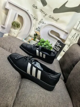 Adidas Mary Jane Black White Laceless Three-Stripe Side Panel Mary Jane Shoes 7
