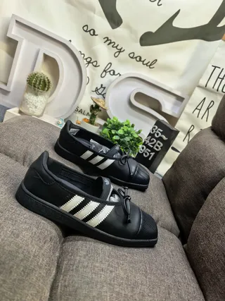 Adidas Mary Jane Black White Laceless Three-Stripe Side Panel Mary Jane Shoes 9