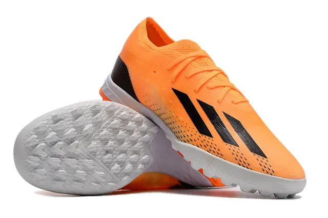 Adidas أحذية كرة القدم برتقالي أسود مع النسيج العلوي ثلاث شرائط علامة جانبية عشب اصطناعي 4