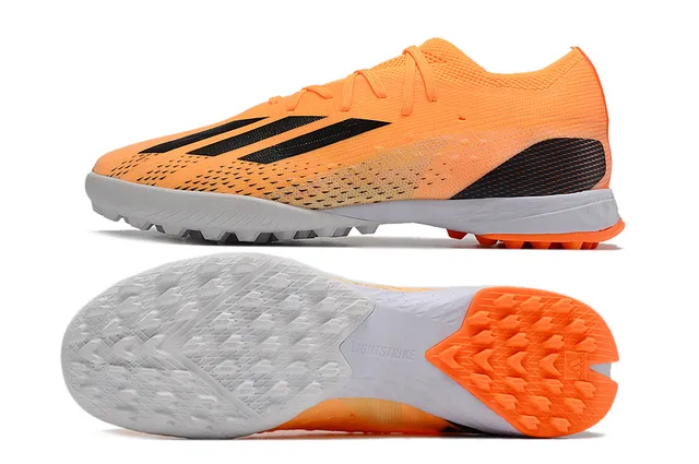 Adidas أحذية كرة القدم برتقالي أسود مع النسيج العلوي ثلاث شرائط علامة جانبية عشب اصطناعي 6