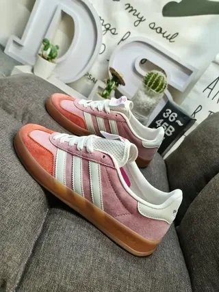Adidas وردي برتقالي منخفض سويد ونسيج علوي أسلوب حياة حذاء رياضي 7