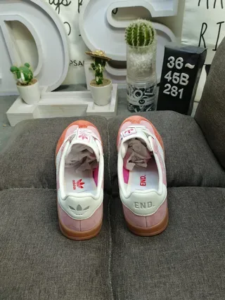 Adidas وردي برتقالي منخفض سويد ونسيج علوي أسلوب حياة حذاء رياضي 8