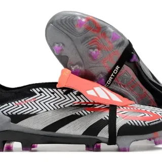 Adidas Predator Negro Gris Superior Patrón Geométrico TPU Cinta Cierre Zapatos de Fútbol para Suelo Firme