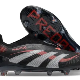 Adidas Predator Negro Rojo Collar Sock-Fit Tres Rayas Superposición Gráfica Overlay Zapatos de fútbol Superficie firme
