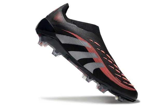 Adidas Predator Black Red Sock-Fit Collar Three-Stripe Graphic Overlay Firm-Ground Soccer Shoes 2