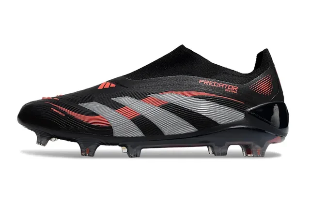 Adidas Predator Black Red Sock-Fit Collar Three-Stripe Graphic Overlay Firm-Ground Soccer Shoes 3