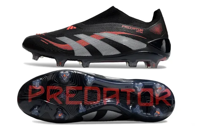Adidas Predator Black Red Sock-Fit Collar Three-Stripe Graphic Overlay Firm-Ground Soccer Shoes 4