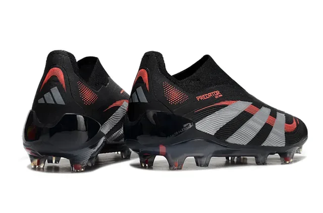 Adidas Predator Black Red Sock-Fit Collar Three-Stripe Graphic Overlay Firm-Ground Soccer Shoes 5