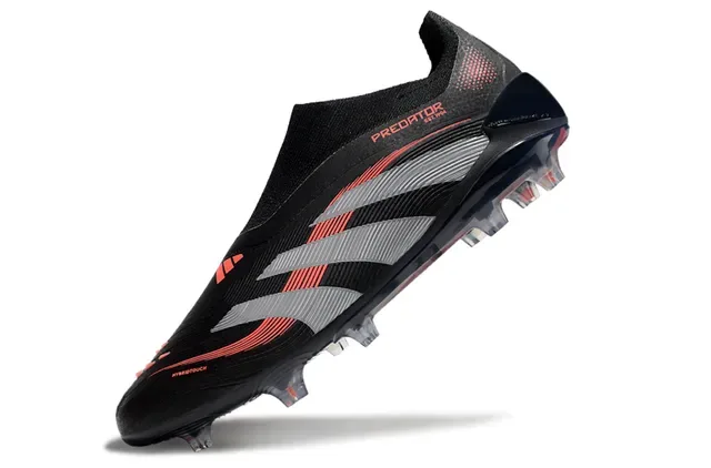 Adidas Predator Black Red Sock-Fit Collar Three-Stripe Graphic Overlay Firm-Ground Soccer Shoes 7