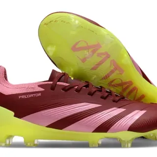 Adidas Predator Botines de Fútbol Burdeos Rosa Bajo Corte Superposición de Tres Rayas para Suelo Firme