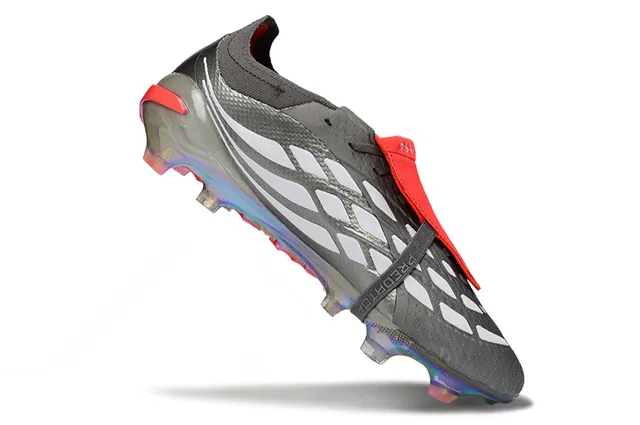 Adidas Predator Cinza Vermelho Iridiscente Holográfico Calcanhar Metalizado Texturizado Superior Firme Sapatos de Futebol 2