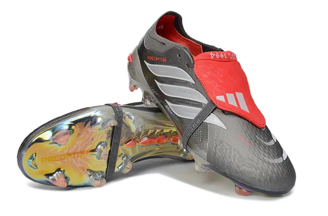 Adidas Predator Cinza Vermelho Iridiscente Holográfico Calcanhar Metalizado Texturizado Superior Firme Sapatos de Futebol 4