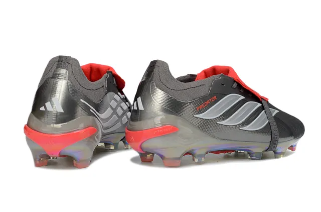 Adidas Predator Cinza Vermelho Iridiscente Holográfico Calcanhar Metalizado Texturizado Superior Firme Sapatos de Futebol 5