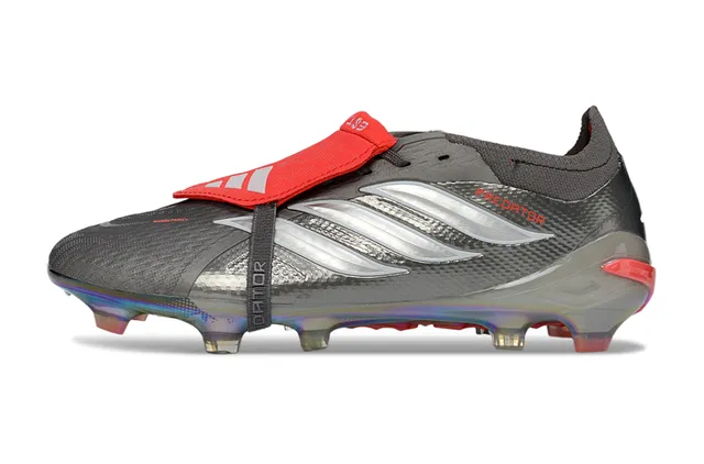 Adidas Predator Cinza Vermelho Iridiscente Holográfico Calcanhar Metalizado Texturizado Superior Firme Sapatos de Futebol 7