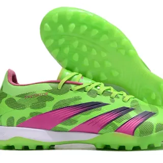 Adidas Predator Green Pink Neon Synthetic Upper Magenta Three-Stripe Overlay Turf Soccer Shoes