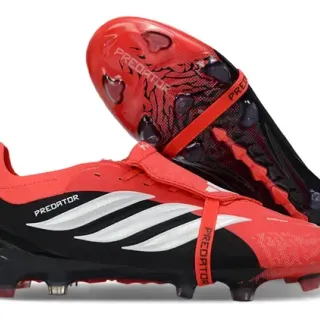 Adidas Predator Rojo Negro Cordones Asimétricos Cage Overlay con Tres Rayas Botines para terreno firme