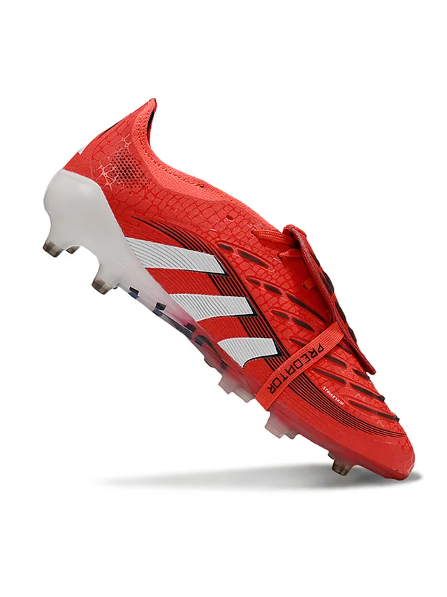 Adidas Predator أحمر أبيض بدون أحزمة إغلاق حزامي جزء علوي مصنوع من البلاستيك النسيجي أرضية صلبة أحذية كرة القدم 2