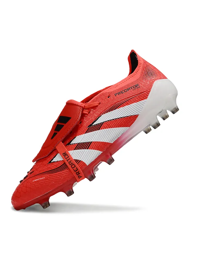 Adidas Predator أحمر أبيض بدون أحزمة إغلاق حزامي جزء علوي مصنوع من البلاستيك النسيجي أرضية صلبة أحذية كرة القدم 3