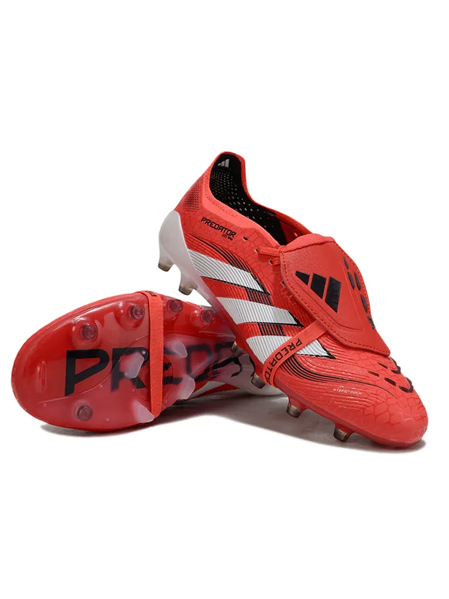 Adidas Predator أحمر أبيض بدون أحزمة إغلاق حزامي جزء علوي مصنوع من البلاستيك النسيجي أرضية صلبة أحذية كرة القدم 4
