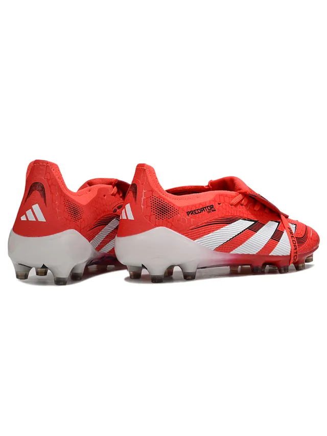 Adidas Predator أحمر أبيض بدون أحزمة إغلاق حزامي جزء علوي مصنوع من البلاستيك النسيجي أرضية صلبة أحذية كرة القدم 5