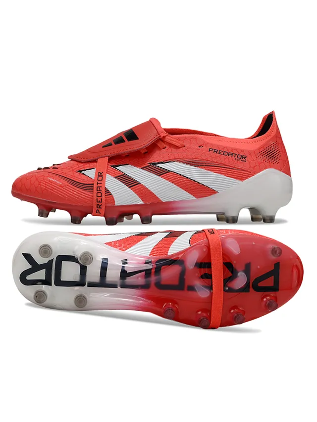 Adidas Predator أحمر أبيض بدون أحزمة إغلاق حزامي جزء علوي مصنوع من البلاستيك النسيجي أرضية صلبة أحذية كرة القدم 6