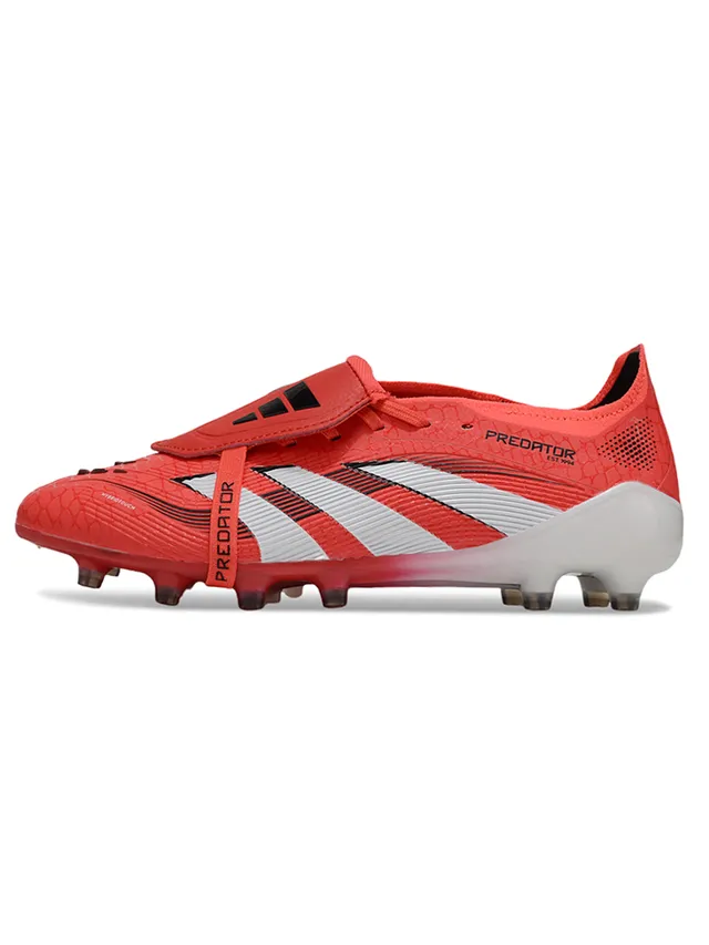 Adidas Predator أحمر أبيض بدون أحزمة إغلاق حزامي جزء علوي مصنوع من البلاستيك النسيجي أرضية صلبة أحذية كرة القدم 7