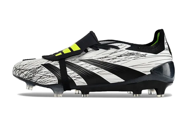 Adidas Predator White Black Laceless Strap Closure Scribble-Graphic Upper Firm-Ground Soccer Shoes 7