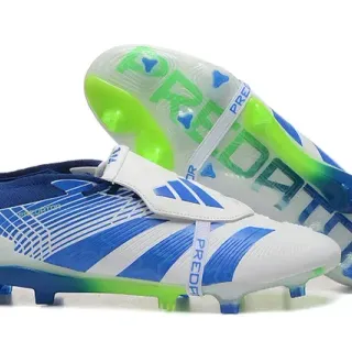 Adidas Predator Blanco y Azul Cierre de Correa Asimétrica Upper Rayado Firm-Ground Zapatos de Fútbol