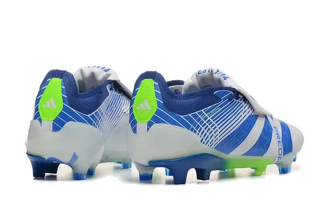 Adidas Predator Blanc et Bleu Fermeture à Sangle Asymétrique Upper Rayé Firm-Ground Chaussures de Football 2