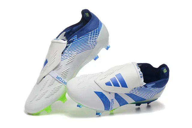 Adidas Predator Blanc et Bleu Fermeture à Sangle Asymétrique Upper Rayé Firm-Ground Chaussures de Football 3