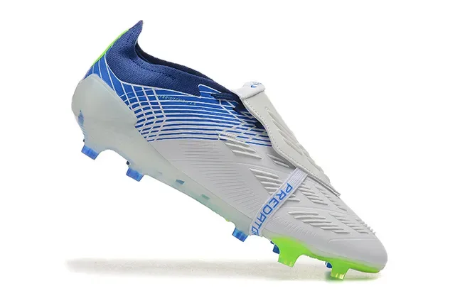 Adidas Predator Blanc et Bleu Fermeture à Sangle Asymétrique Upper Rayé Firm-Ground Chaussures de Football 4
