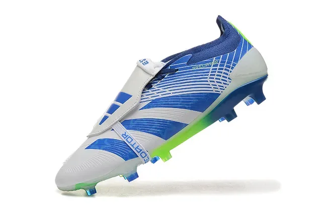 Adidas Predator Blanc et Bleu Fermeture à Sangle Asymétrique Upper Rayé Firm-Ground Chaussures de Football 5