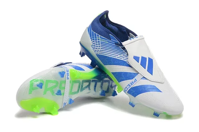 Adidas Predator Blanc et Bleu Fermeture à Sangle Asymétrique Upper Rayé Firm-Ground Chaussures de Football 6
