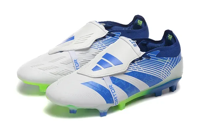 Adidas Predator Blanc et Bleu Fermeture à Sangle Asymétrique Upper Rayé Firm-Ground Chaussures de Football 8