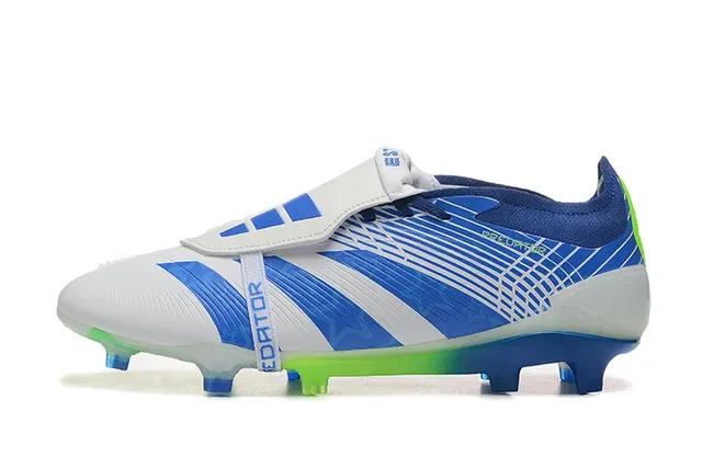 Adidas Predator Blanc et Bleu Fermeture à Sangle Asymétrique Upper Rayé Firm-Ground Chaussures de Football 10