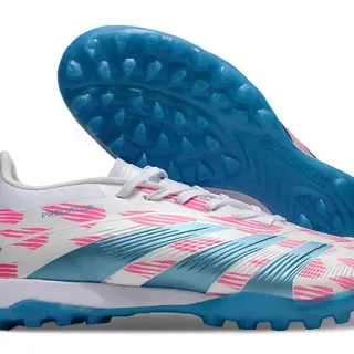 Adidas Predator 白色蓝色 低帮 系带 合成纹理鞋面 草地足球鞋