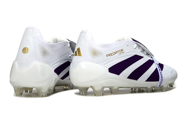 Adidas Predator Chaussures de football blanc pourpre à tige basse avec upper moulé superposition de trois bandes sur terre ferme 5