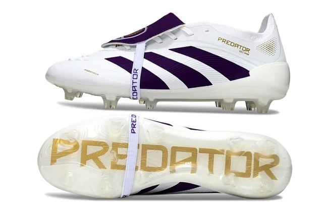 Adidas Predator Chaussures de football blanc pourpre à tige basse avec upper moulé superposition de trois bandes sur terre ferme 6