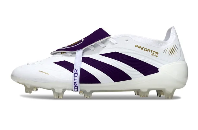 Adidas Predator Chaussures de football blanc pourpre à tige basse avec upper moulé superposition de trois bandes sur terre ferme 7