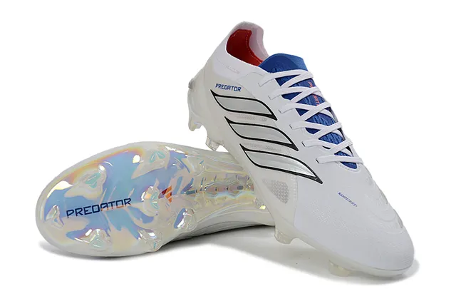 Adidas Predator Blanc Argenté Supérieur Synthétique Rayures Métalliques 3-Stripes Firm-Ground Chaussures de Football 11