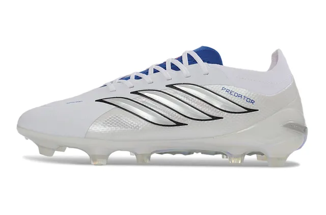 Adidas Predator Blanc Argenté Supérieur Synthétique Rayures Métalliques 3-Stripes Firm-Ground Chaussures de Football 13