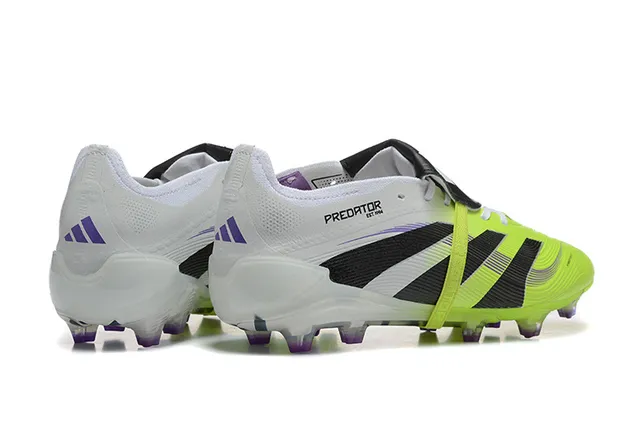 Adidas Predator Sapatos de futebol solo firme Amarelo Branco sem cadarços fechamento de tiras jaula do antepé neon 2