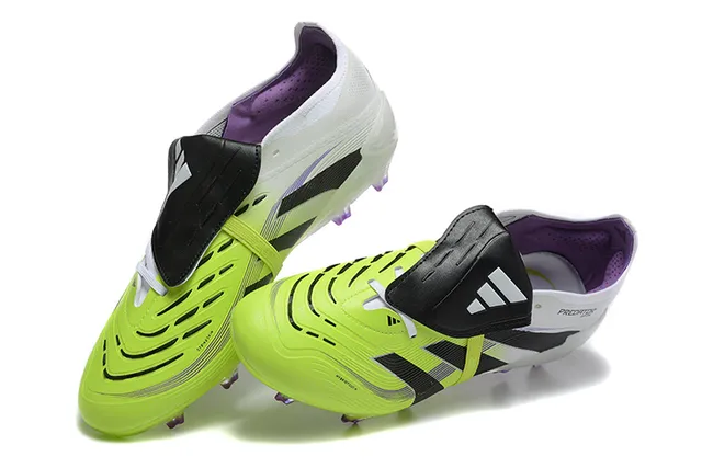 Adidas Predator Sapatos de futebol solo firme Amarelo Branco sem cadarços fechamento de tiras jaula do antepé neon 3