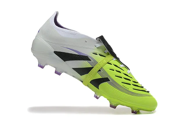 Adidas Predator Sapatos de futebol solo firme Amarelo Branco sem cadarços fechamento de tiras jaula do antepé neon 4